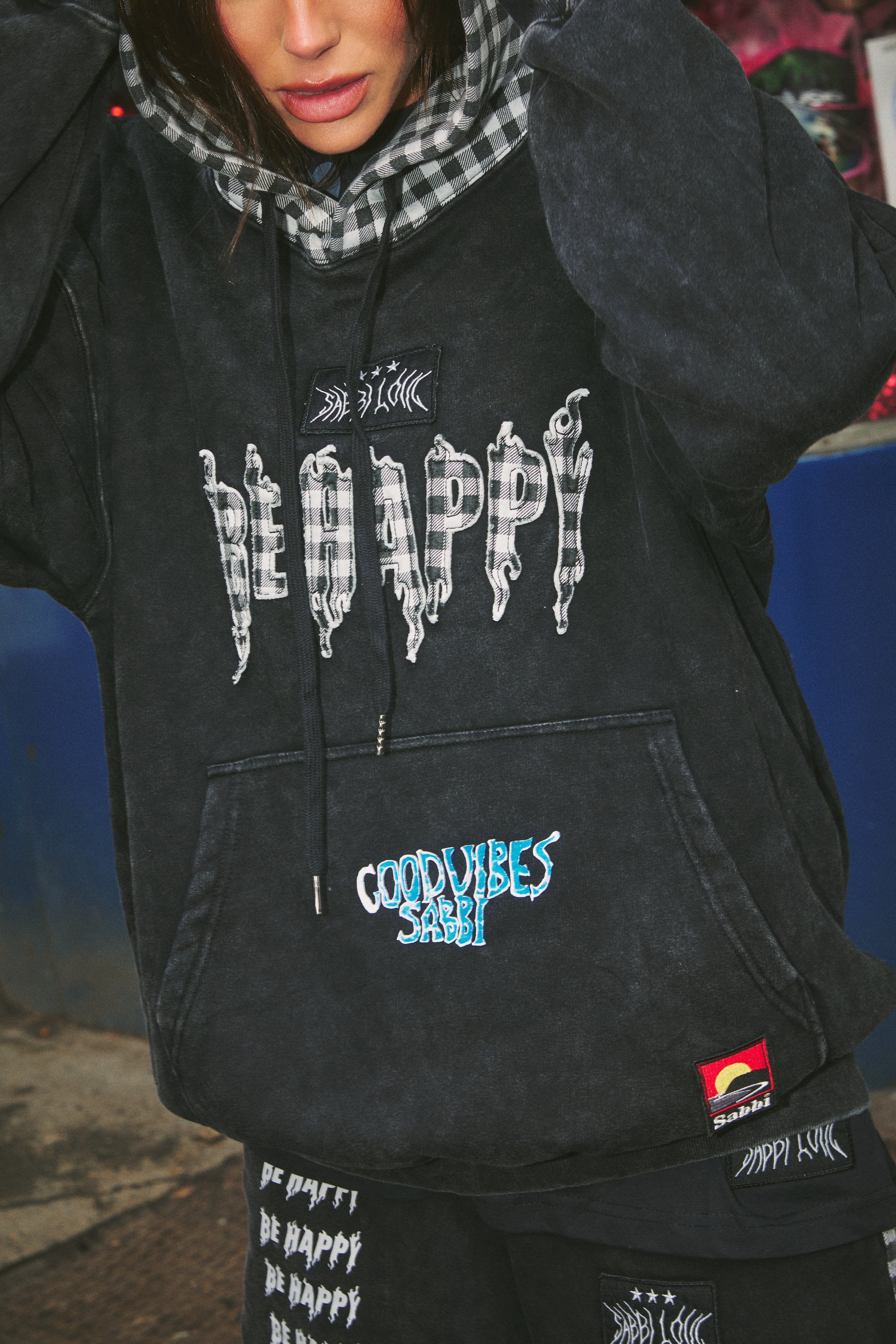 THE BE HAPPY GINGHAM HOODIE