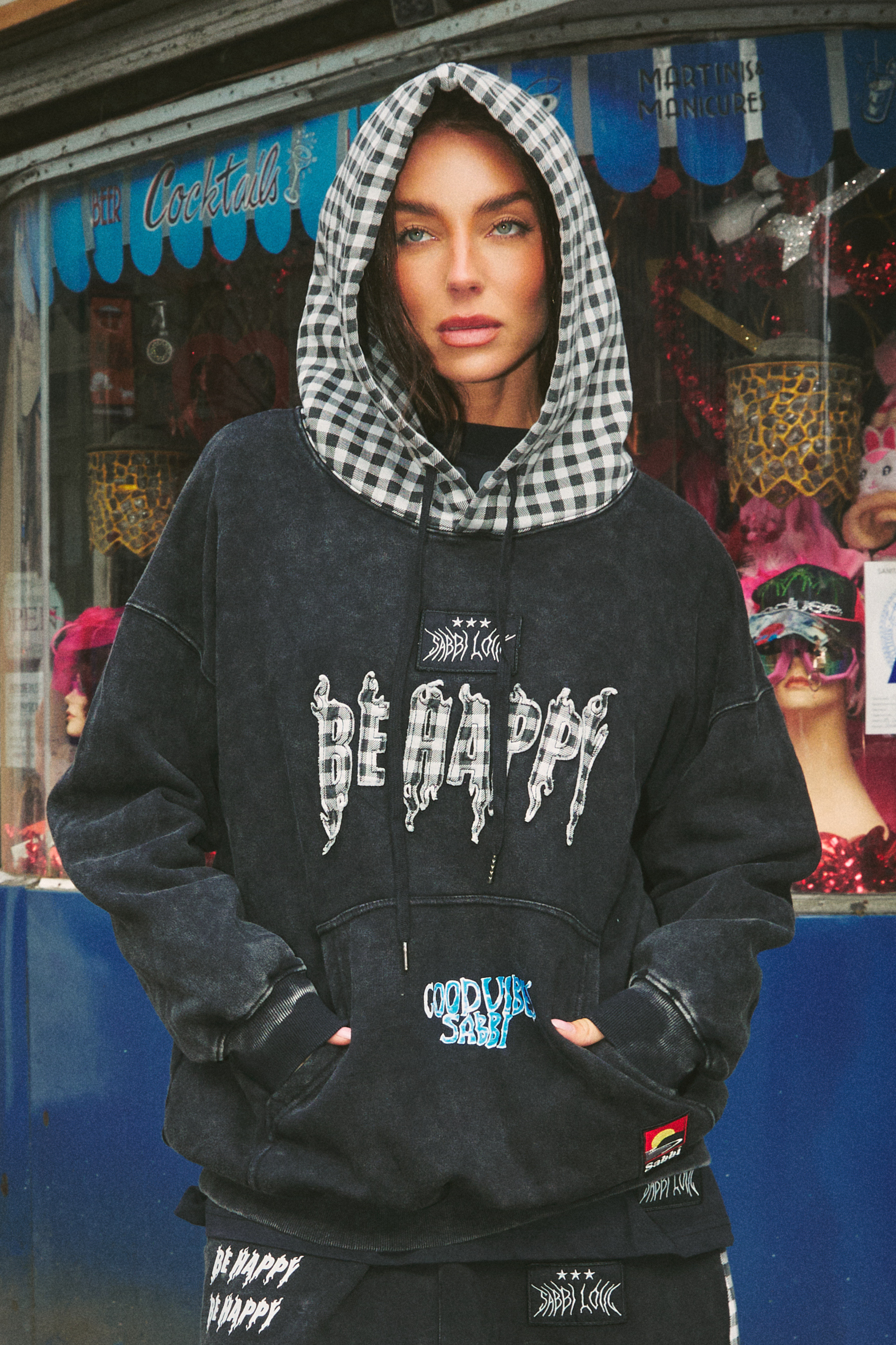 THE BE HAPPY GINGHAM HOODIE