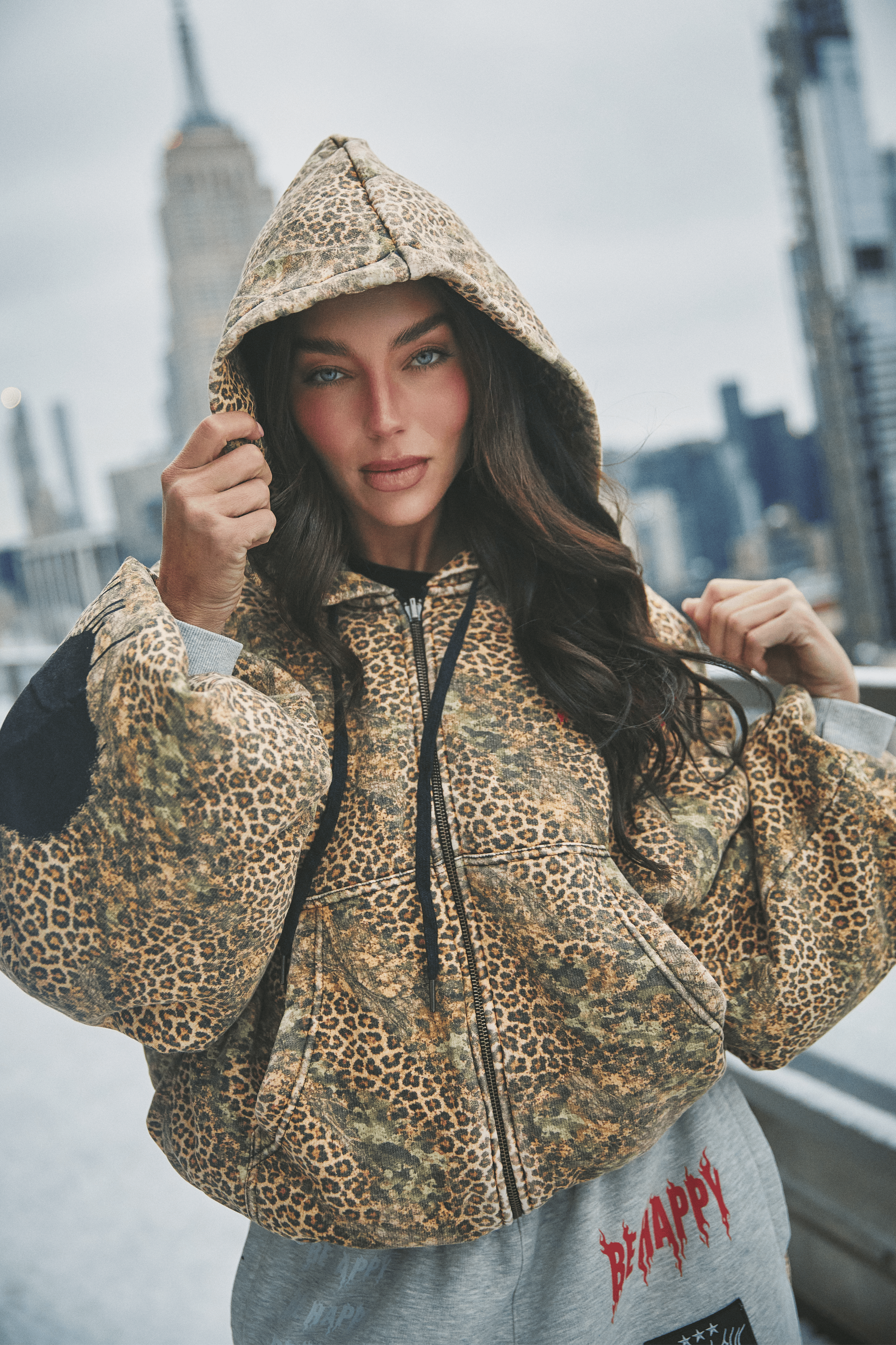 THE BE HAPPY LEOPARD PADDED BOMBER